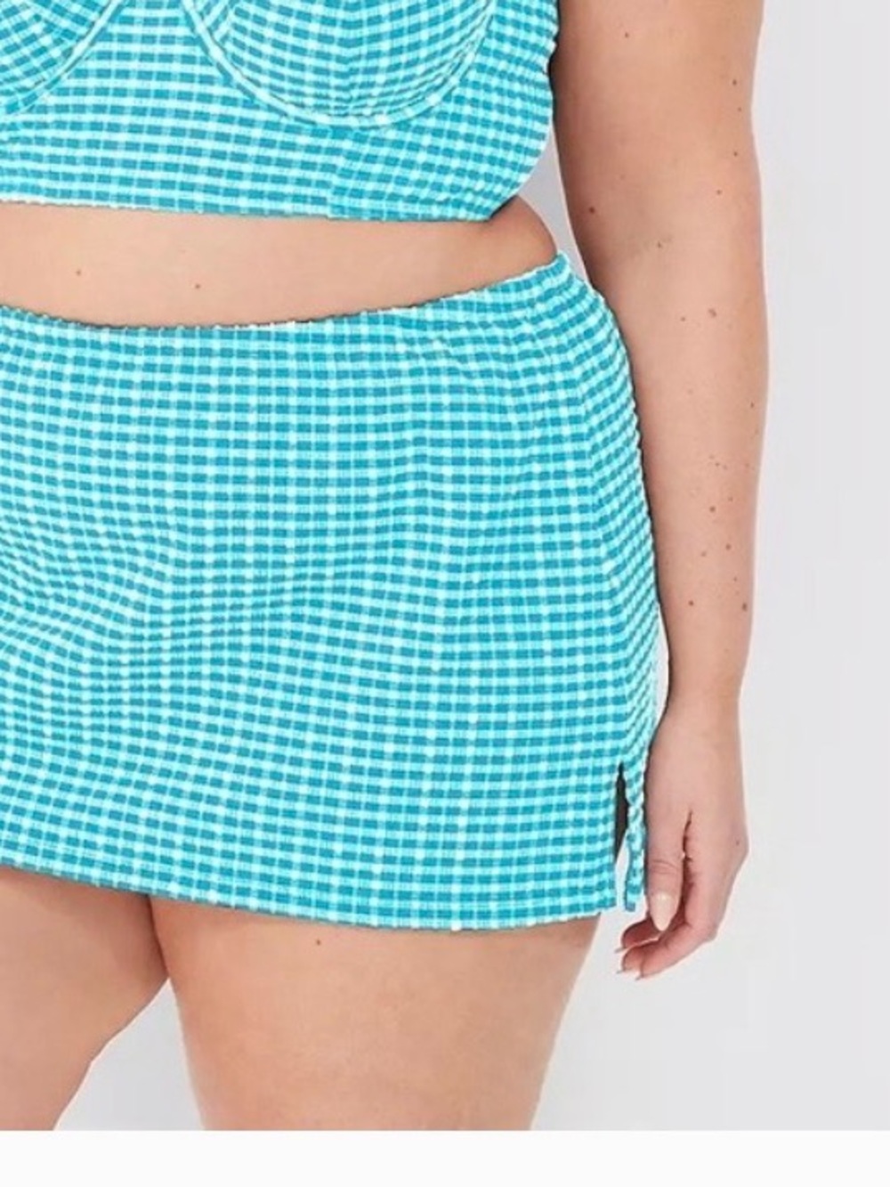 Lane Bryant Teal Gingham Swim Skirt
